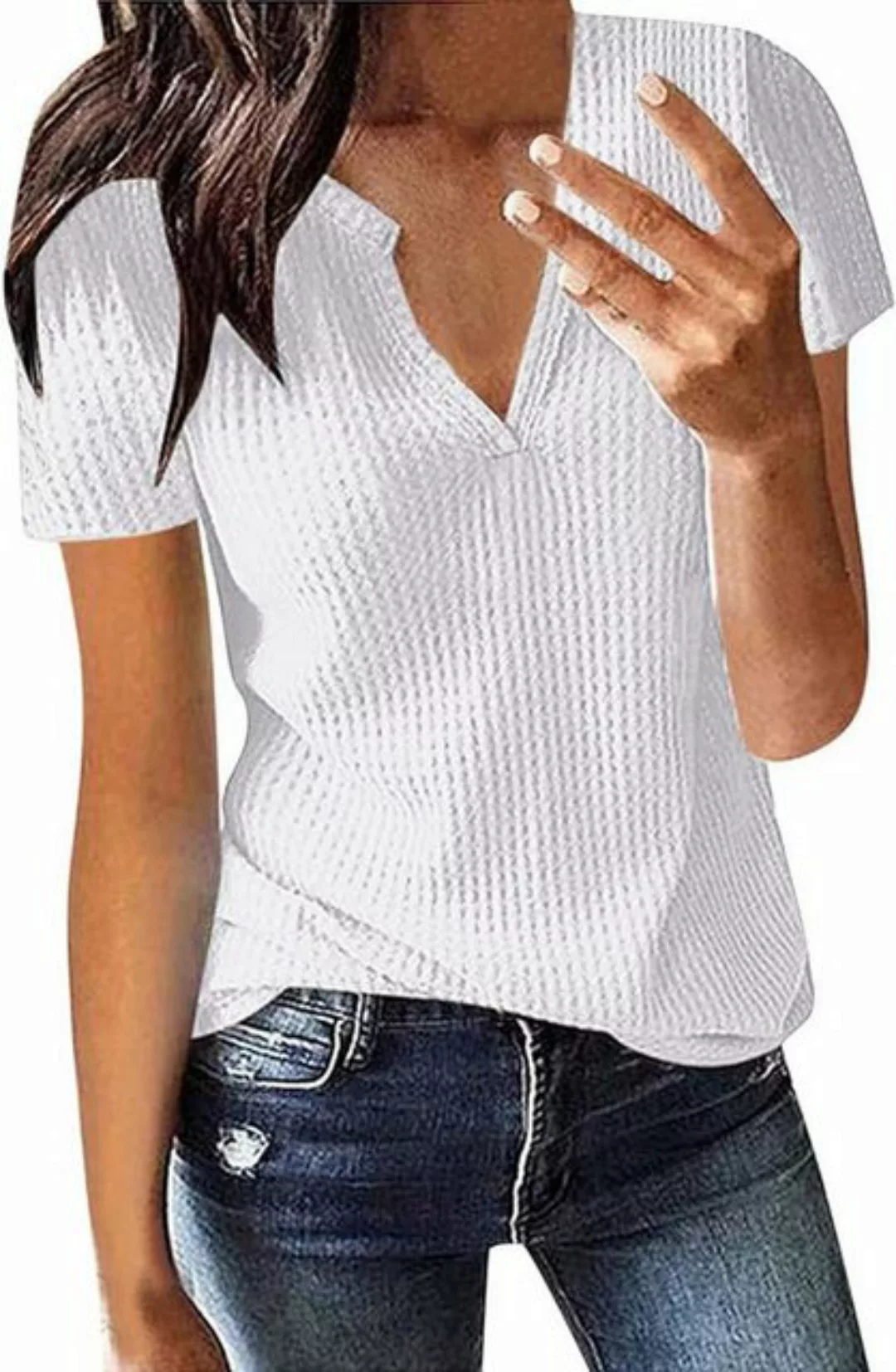 FIDDY Kurzarmbluse T-Shirts für Frauen, V-Ausschnitt T-Shirts, Kurze Blüten günstig online kaufen