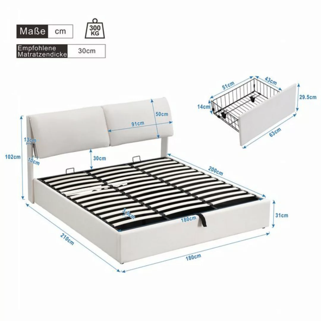 Flieks Polsterbett, Hydraulisches Stauraumbett Doppelbett 180x200cm Samt mi günstig online kaufen