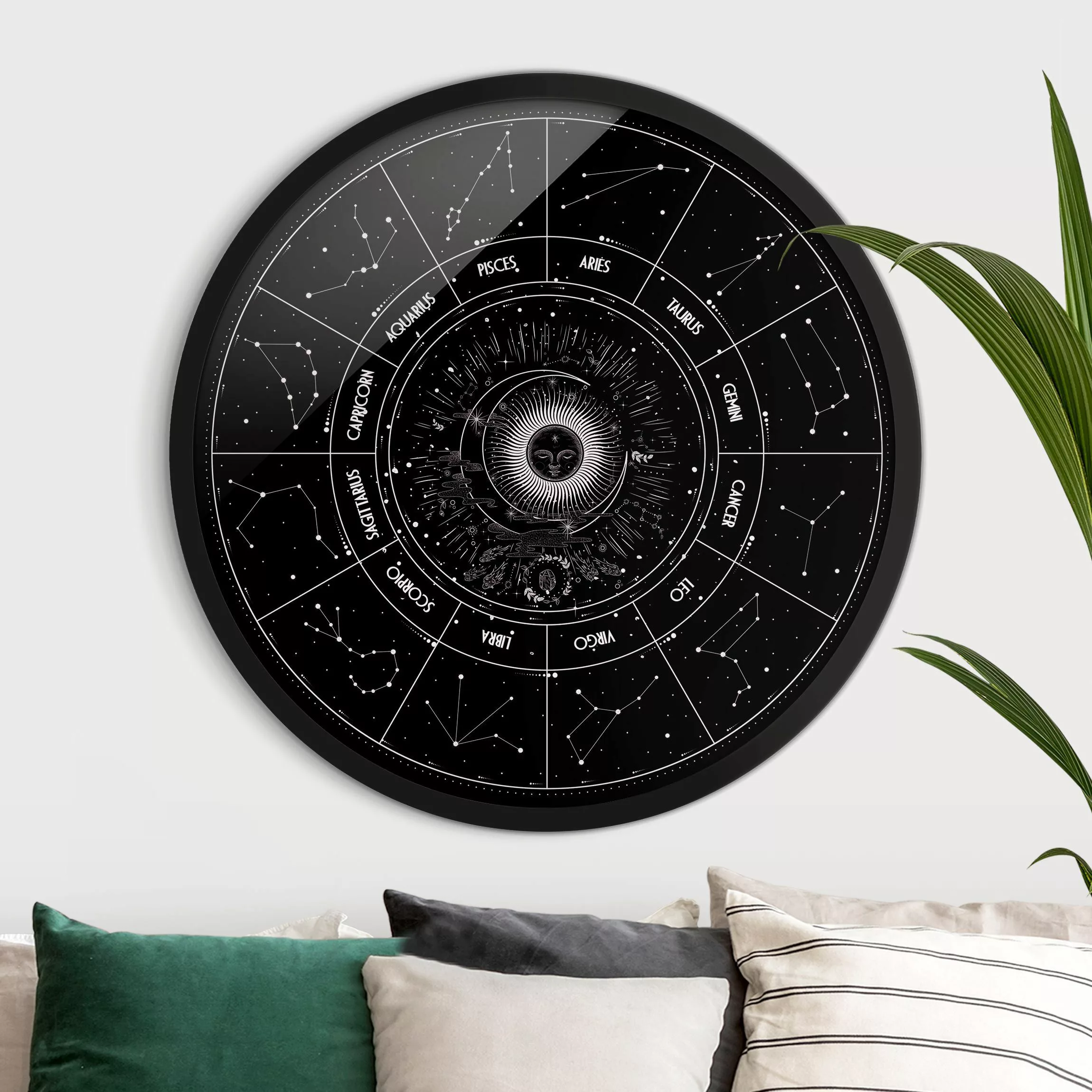 Rundes Gerahmtes Bild Astrologie Die 12 Sternzeichen Schwarz günstig online kaufen