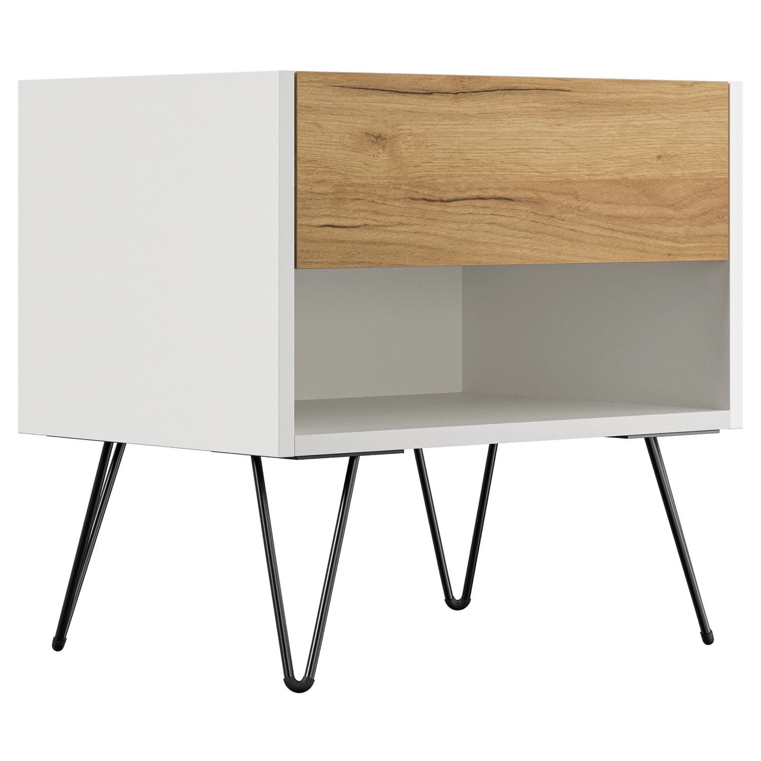 Posseik Nachttisch-Set Industrial B Stehend 50 cm Weiß Eiche Front 2-teilig günstig online kaufen