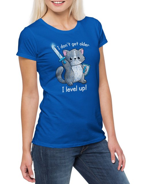 Urban Backwoods Print-Shirt I Don't Get Older I Level Up Cat Damen T-Shirt günstig online kaufen