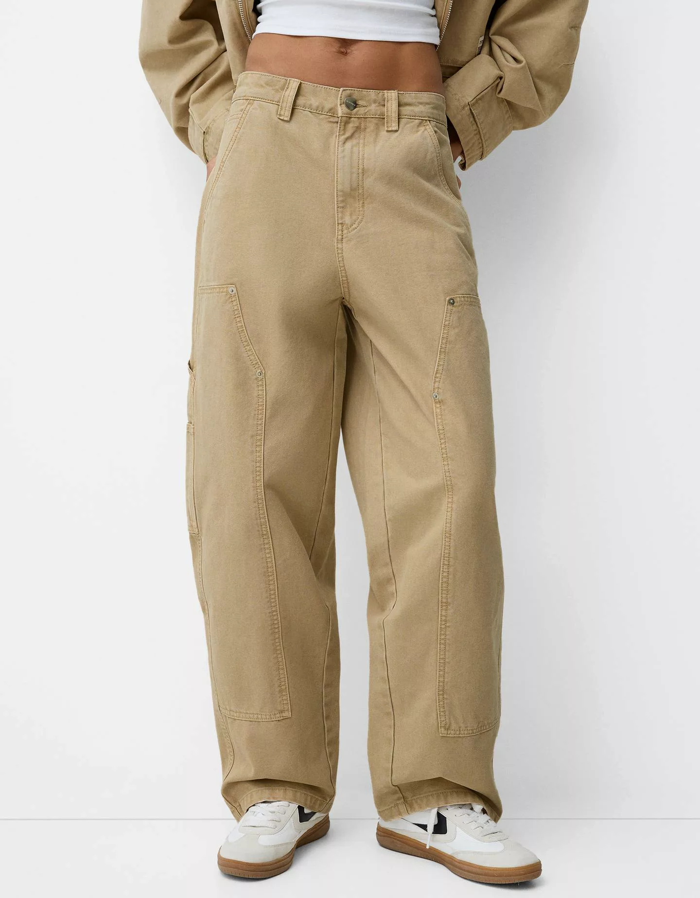 Bershka Hose Aus Baumwolle Im Workwear-Look Damen 42 Camel günstig online kaufen