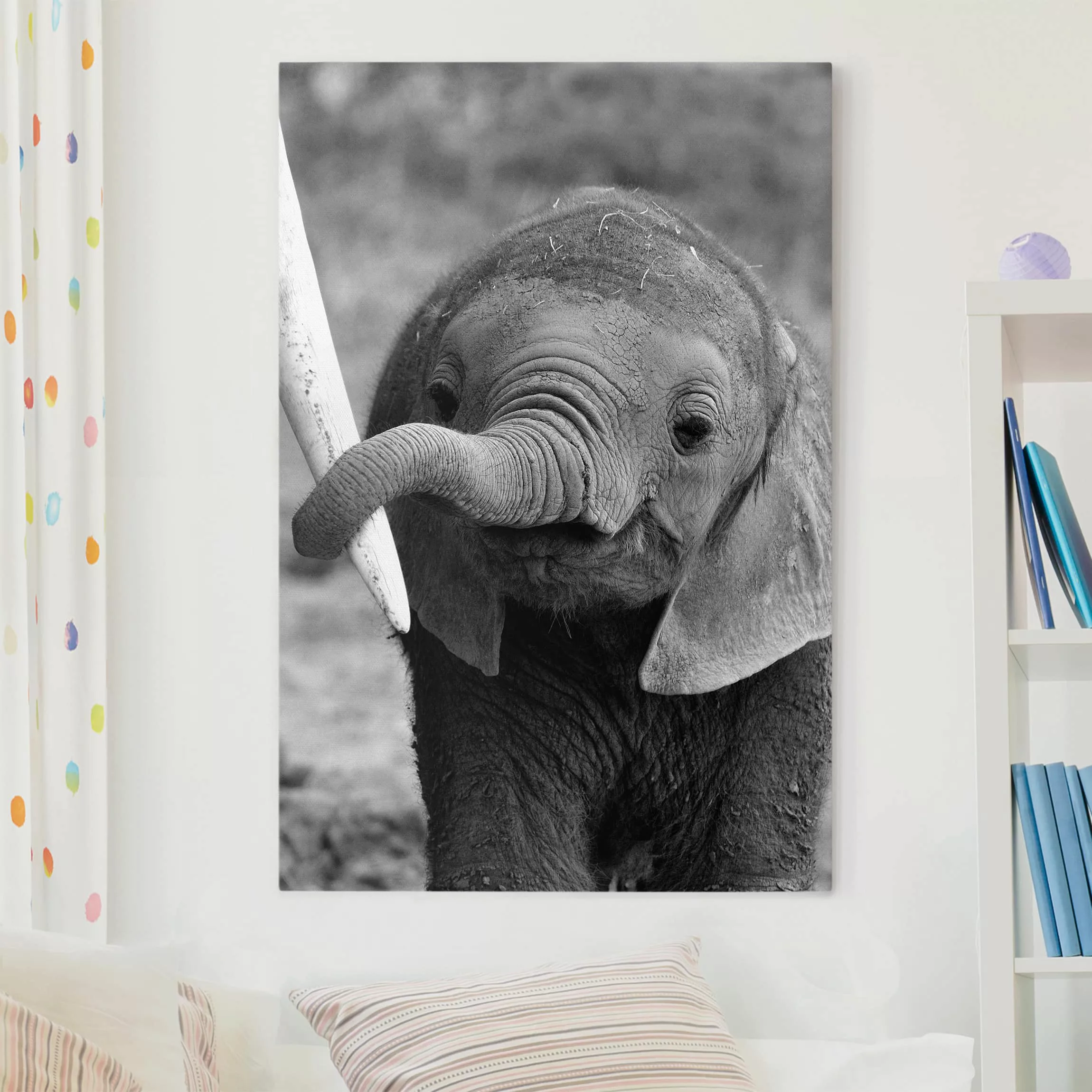 Leinwandbild Elefant - Hochformat Elefantenbaby günstig online kaufen
