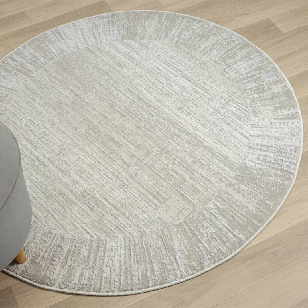 Teppich rund Kurzflor in Cremefarben und Beige 120 cm Durchmesser günstig online kaufen
