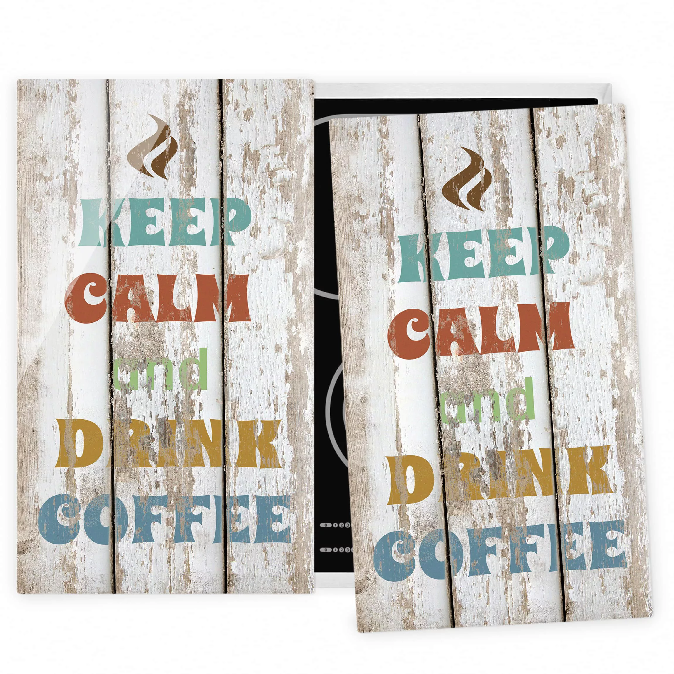 2-teilige Herdabdeckplatte Glas Holzoptik Drink Coffee günstig online kaufen