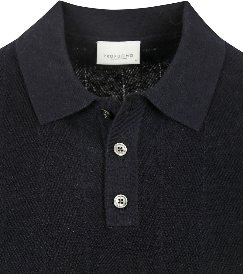 Profuomo Poloshirt Linen Blend Herringbone Navy - Größe M günstig online kaufen
