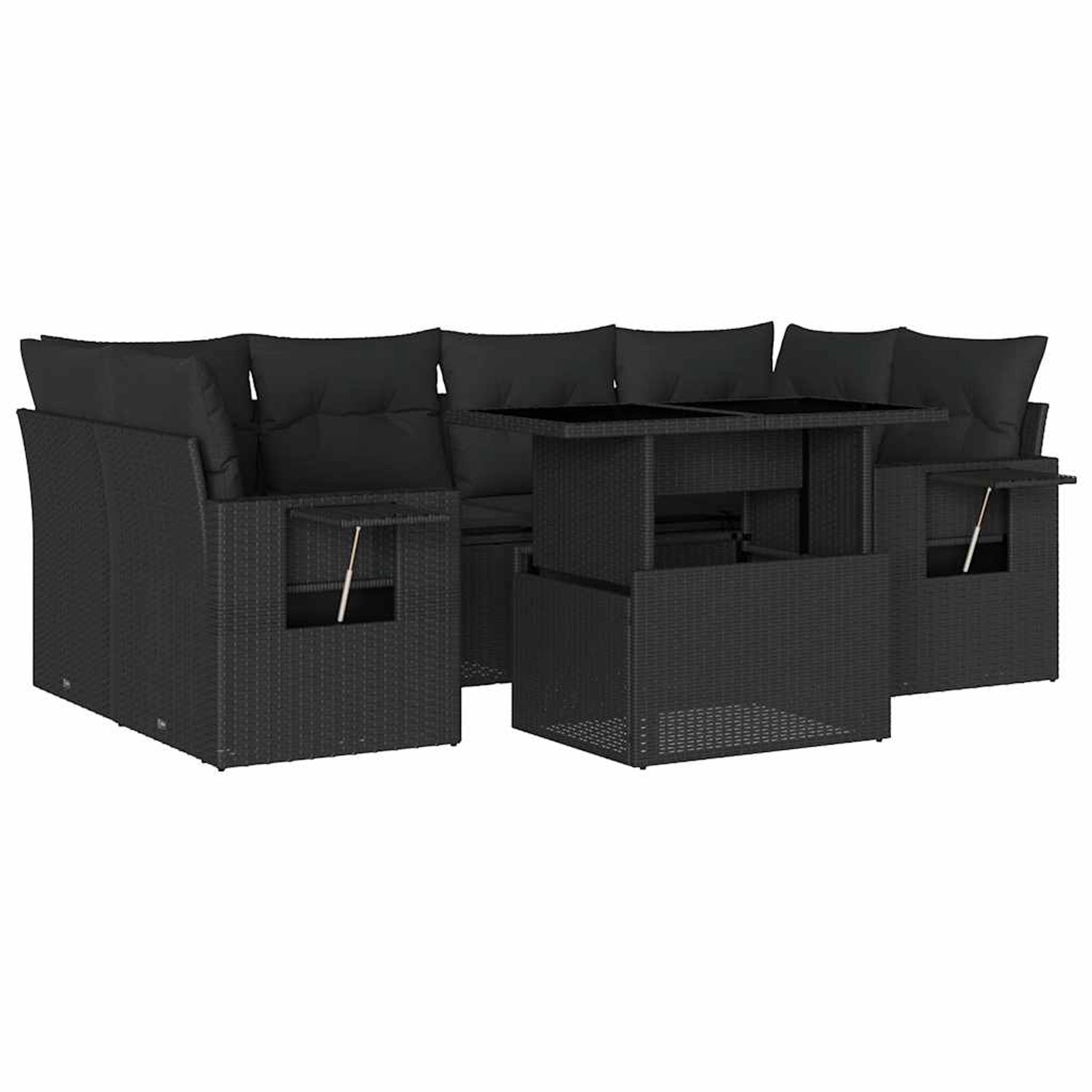 vidaXL 7-Tlg Garten-Sofagarnitur mit Kissen Schwarz Poly Rattan 3267755 günstig online kaufen