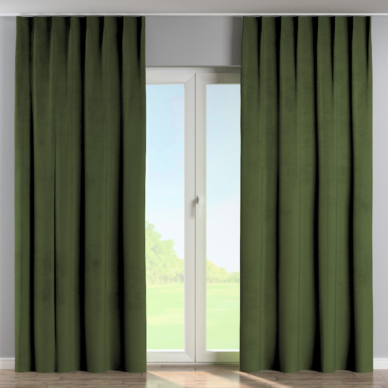 Vorhang mit flämischen 1-er Falten, waldgrün, Crema (185-87) günstig online kaufen