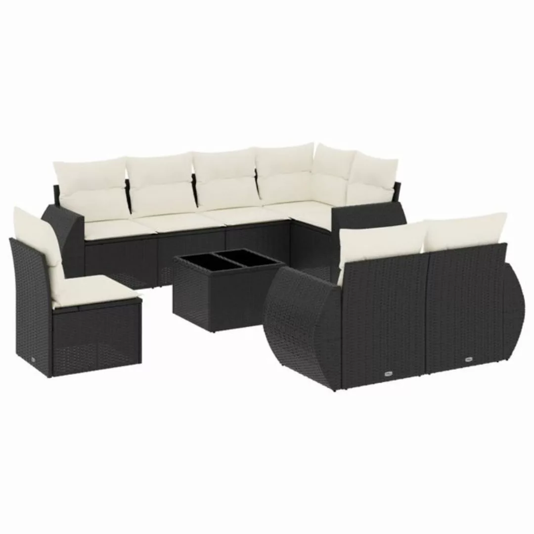 vidaXL Sofaelement 9-tlg. Garten-Sofagarnitur mit Kissen Schwarz Poly Ratta günstig online kaufen