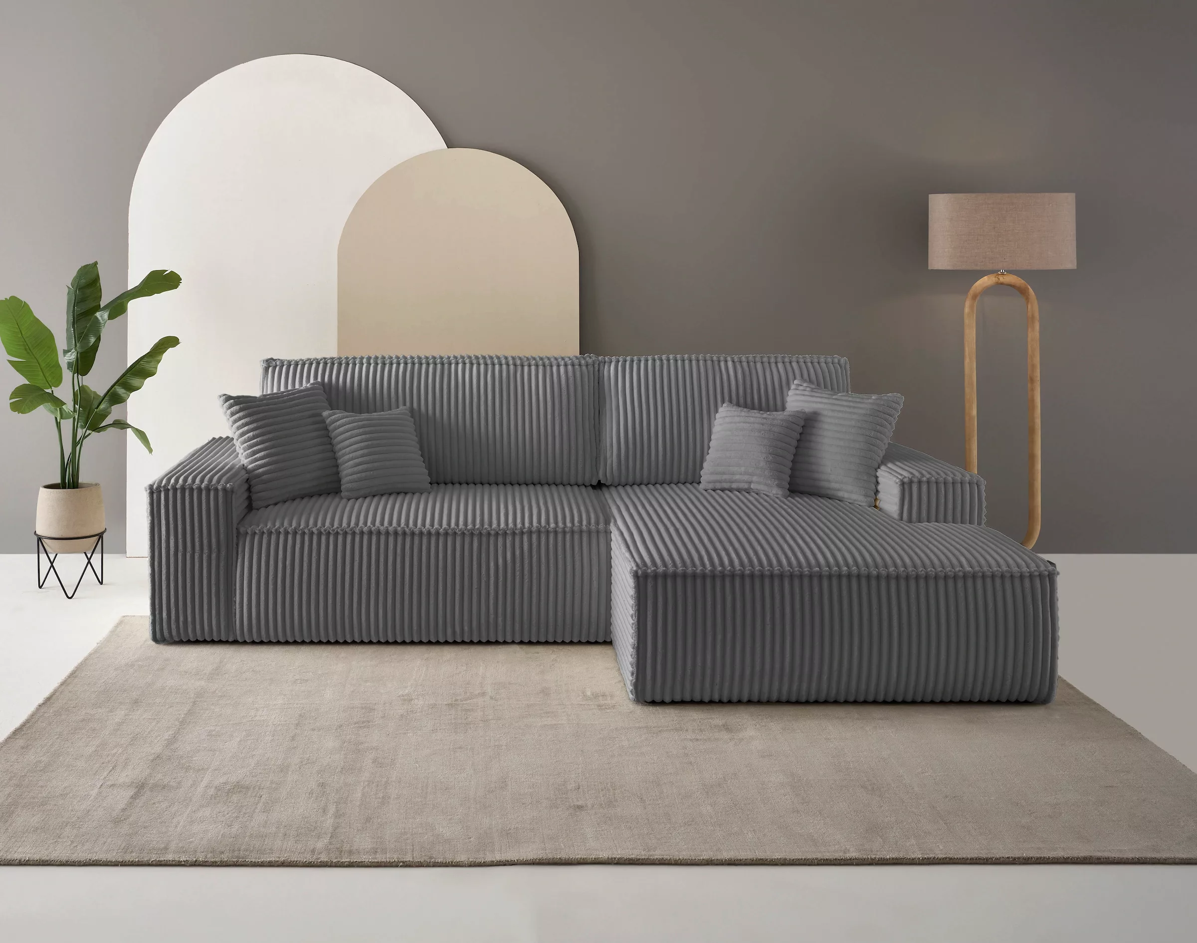 andas Ecksofa »Finnley Schlafsofa 267 cm in Bouclé, Struktur fein u. Cord, günstig online kaufen