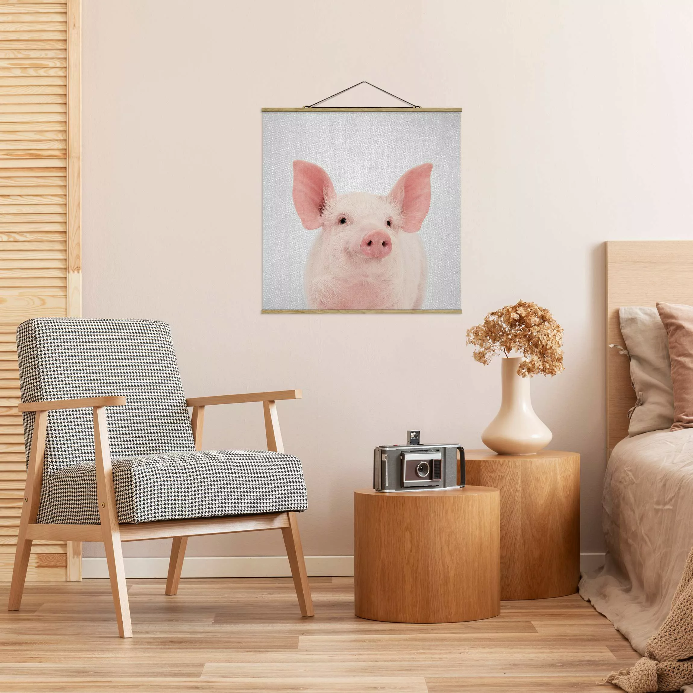 Stoffbild mit Posterleisten Schwein Schorsch günstig online kaufen