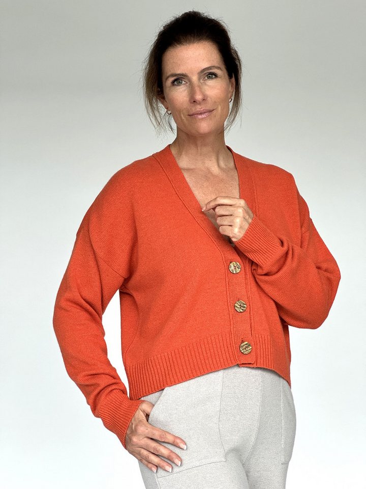 Zuckerwatte Strickjacke modische kurze Form, V-Ausschnitt, Merino Cashmere günstig online kaufen