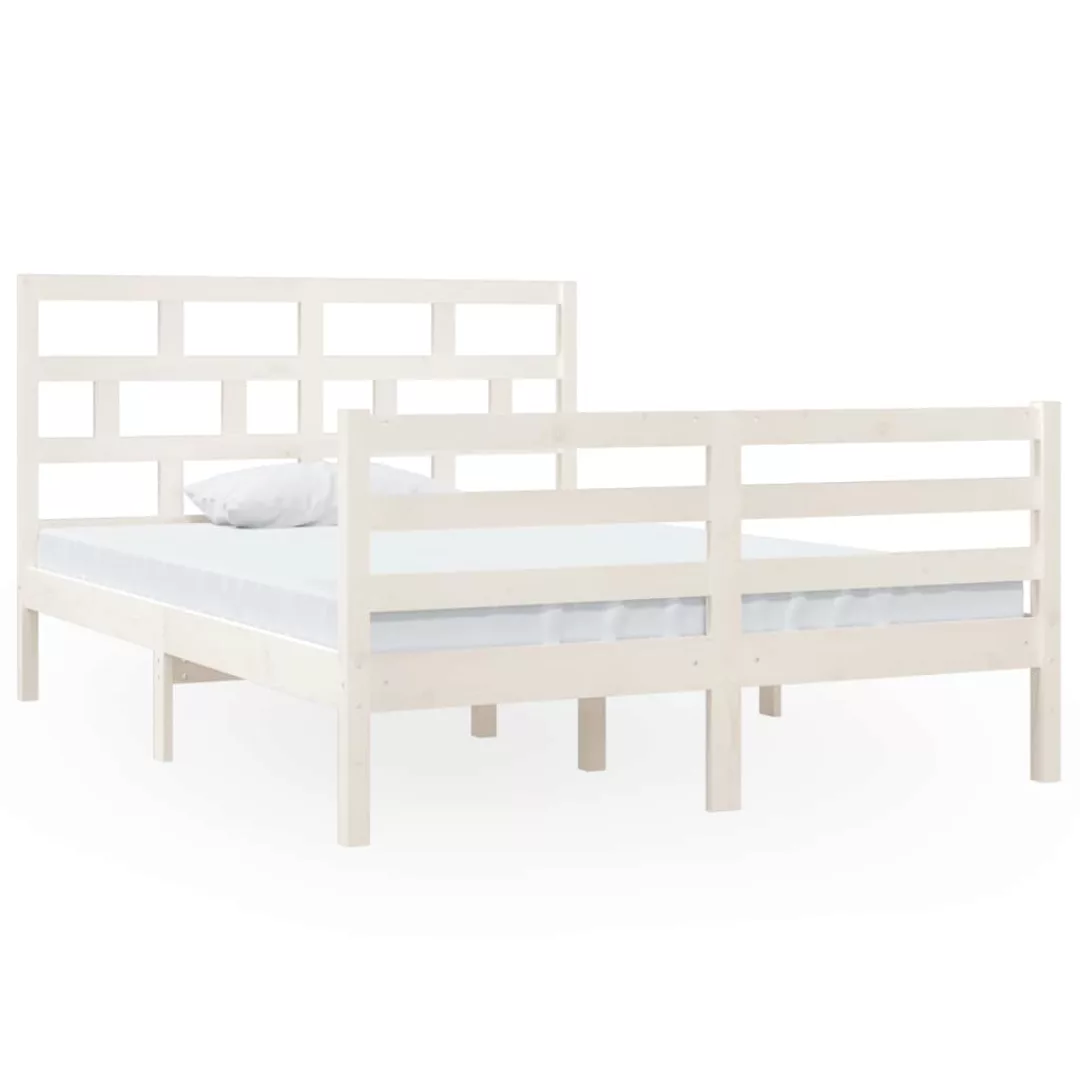 vidaXL Bettgestell Massivholzbett Weiß 135x190 cm 4FT6 Double Bett Bettgest günstig online kaufen