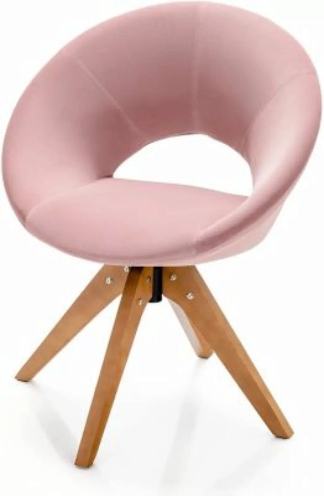 COSTWAY® Akzentstuhl drehbar Polsterstuhl mit Holzbeinen rosa günstig online kaufen
