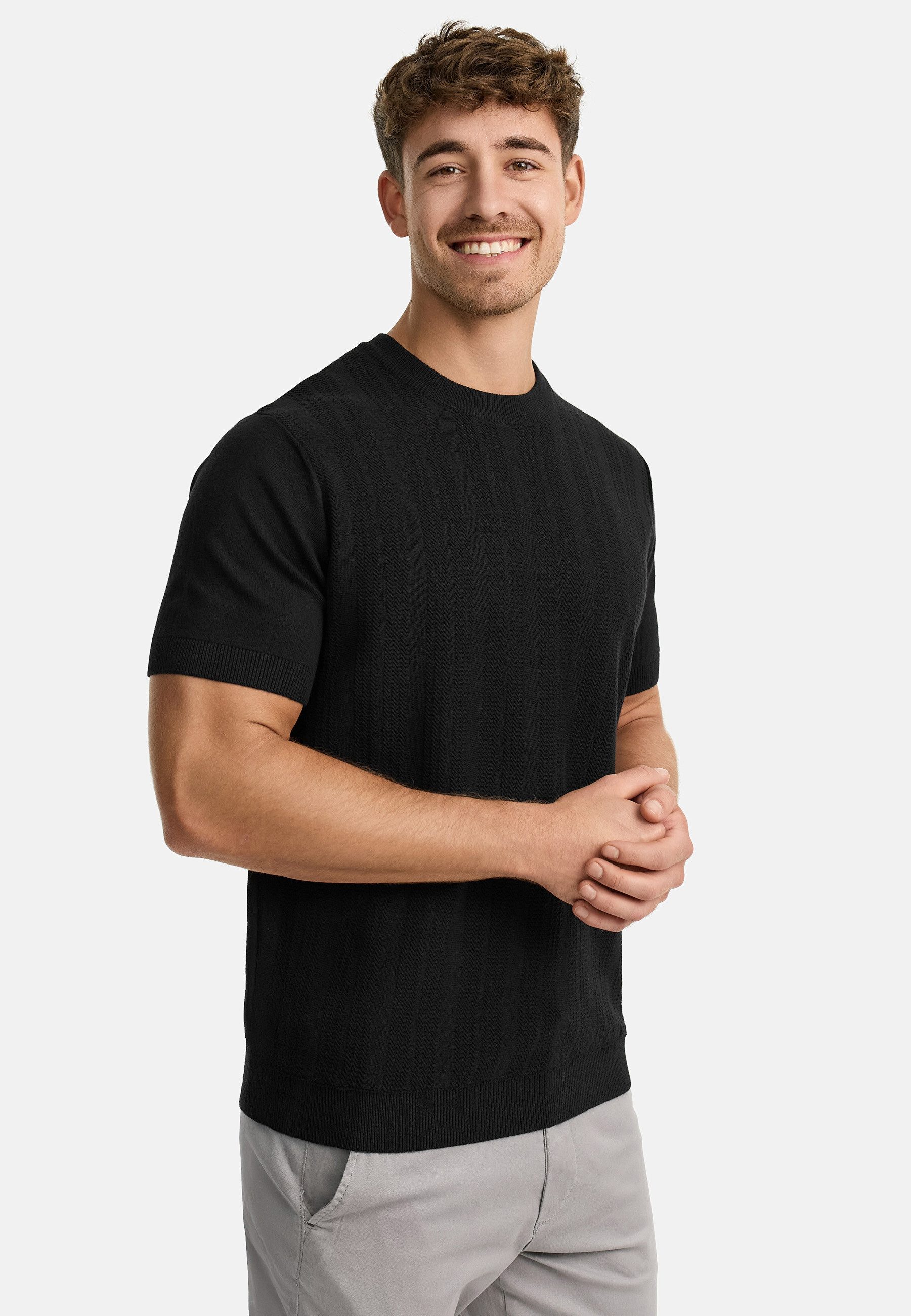 Indicode T-Shirt INVarson mit vertikalem Strickmuster günstig online kaufen