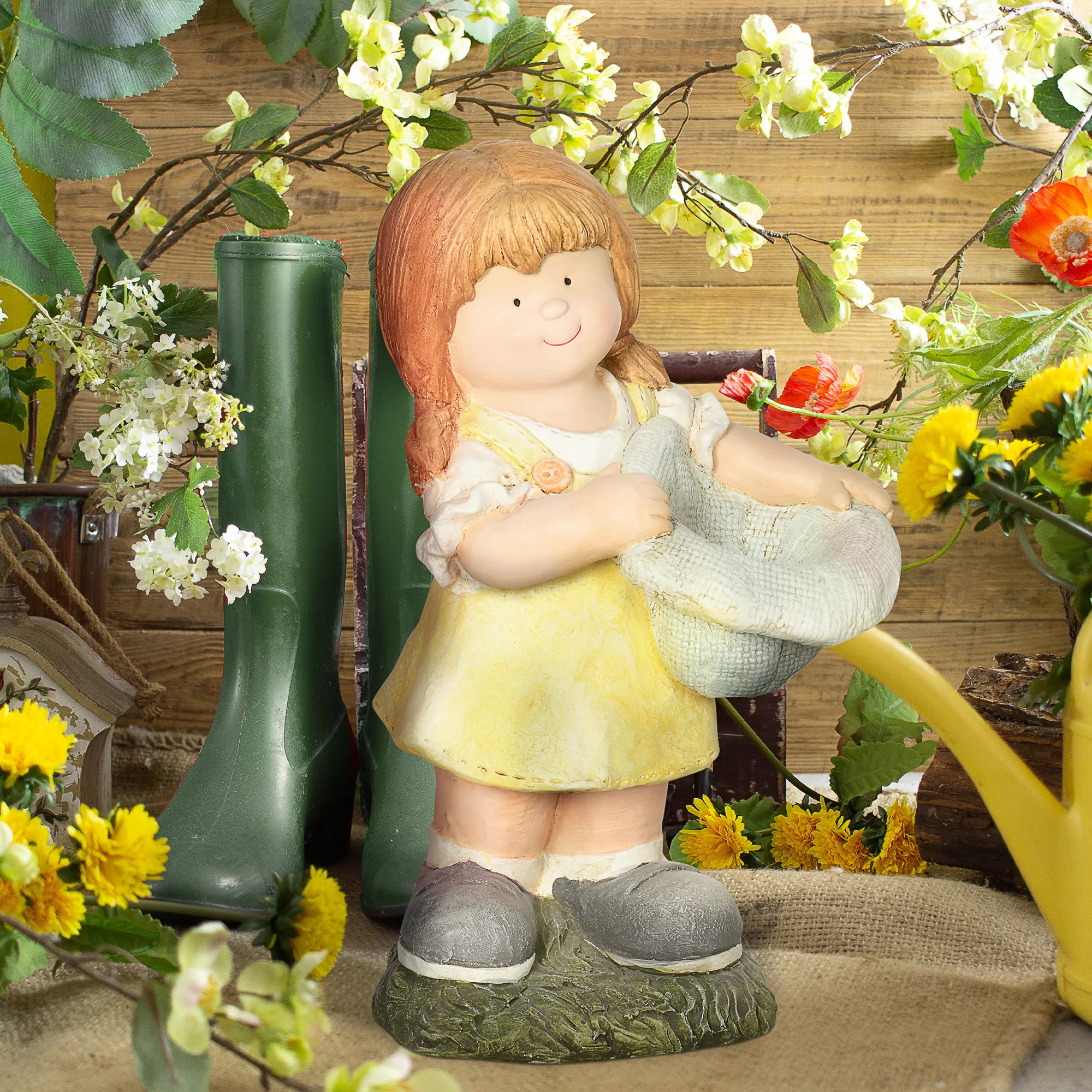 Outsunny Mädchen mit Hut  Wetterbeständige Gartenstatue, 45 cm Vogelhäusche günstig online kaufen