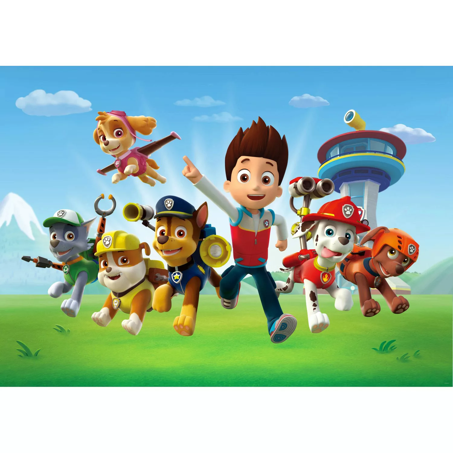 Sanders & Sanders Fototapete Paw Patrol Blau Grün und Rot 255 x 180 cm 6003 günstig online kaufen