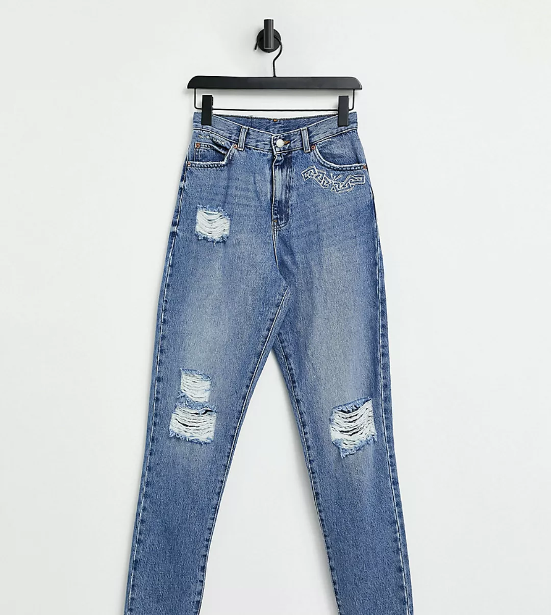 Dr Denim Tall - Nora - Gerade geschnittene Jeans mit Knierissen in Blau günstig online kaufen