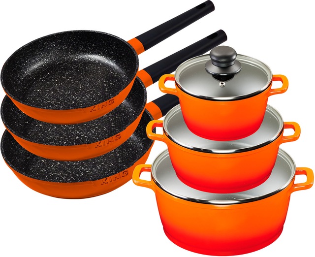 KING Topf-Set »Shine Orange«, Aluminiumguss, (Set, 9 tlg., je 1 Kochtopf mi günstig online kaufen