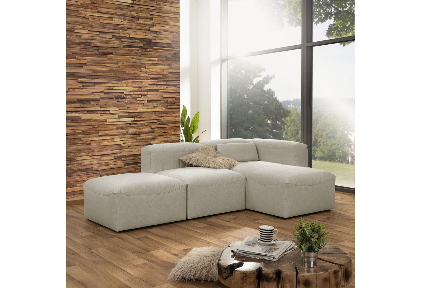 58 aufm Kessel Sofa 2-Sitzer mit Ottomane rechts + Hocker Kaleigh Bezug Fla günstig online kaufen