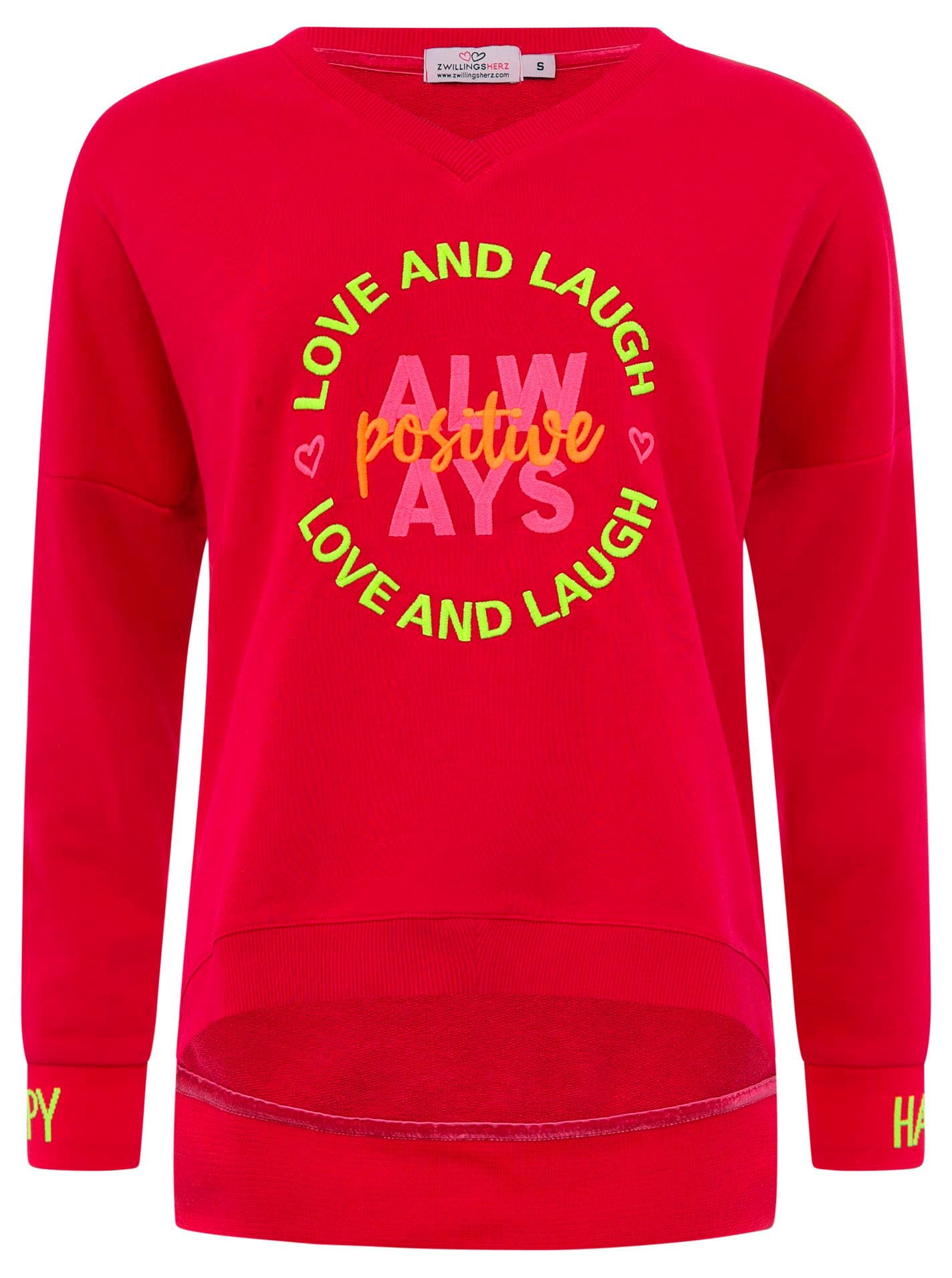 Zwillingsherz Sweatshirt, mit neonfarbener "Always Positive"-Stickerei im V günstig online kaufen