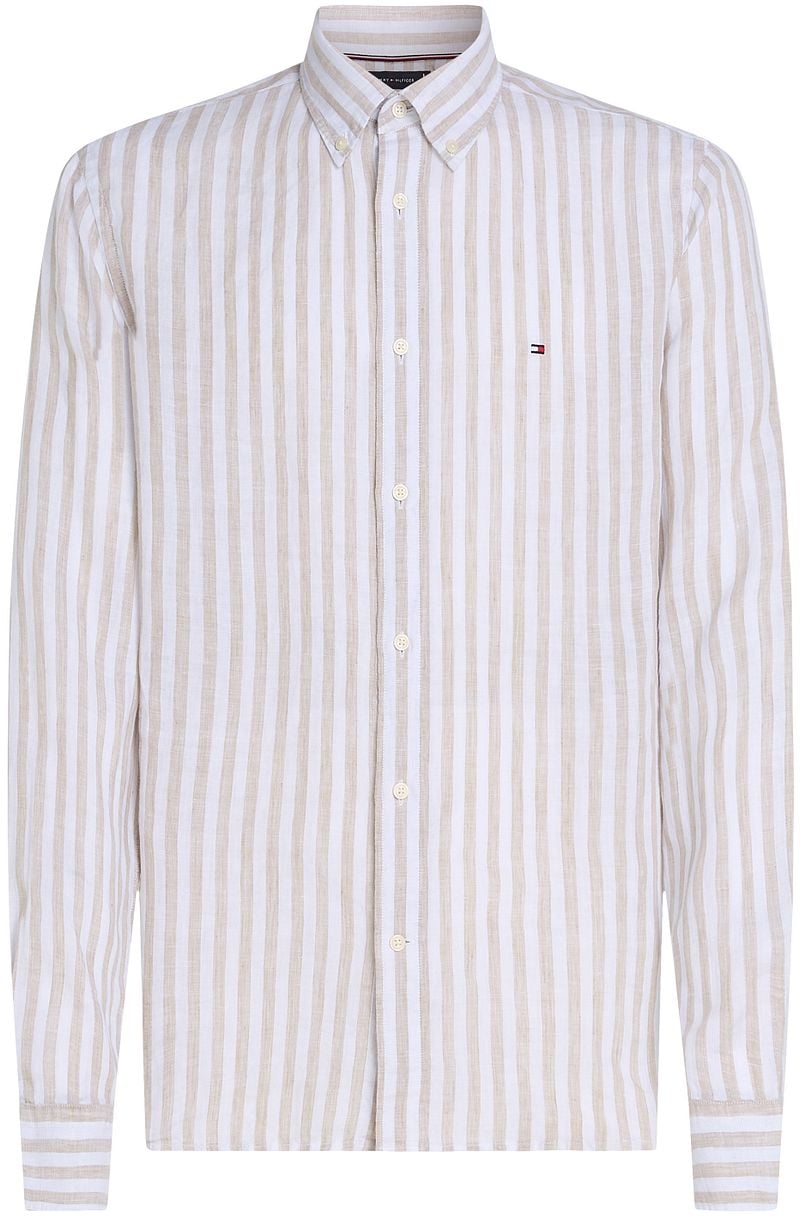 Tommy Hilfiger Hemd Leinen Streifen Beige - Größe L günstig online kaufen