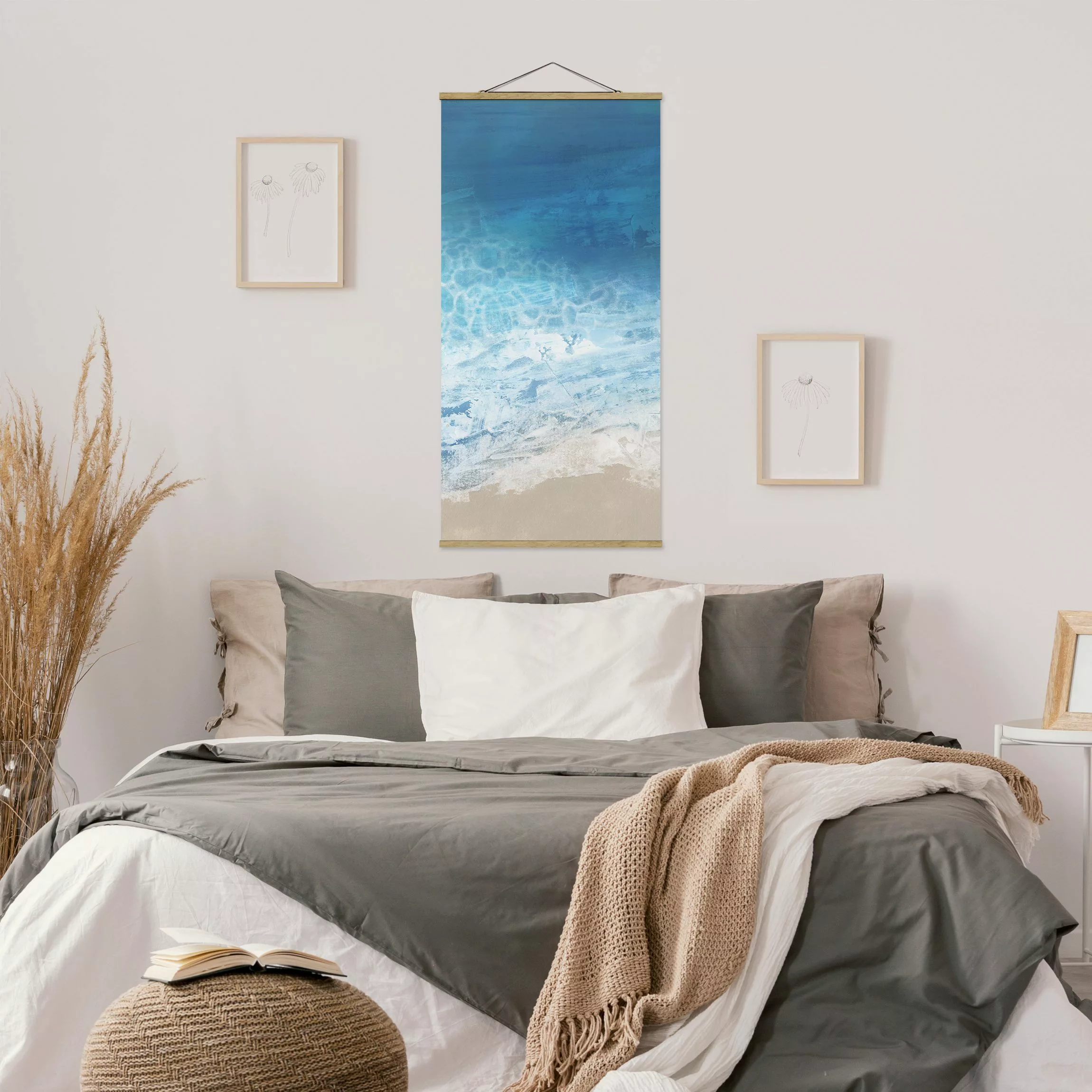 Stoffbild Strand mit Posterleisten - Hochformat Ebbe und Flut in Farbe I günstig online kaufen