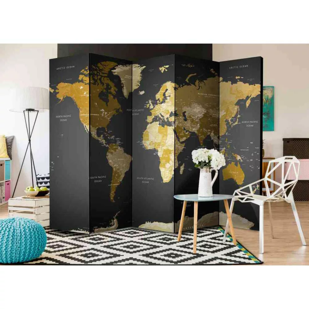 Weltkarte Raumteiler in Braun und Grau 225 cm breit günstig online kaufen