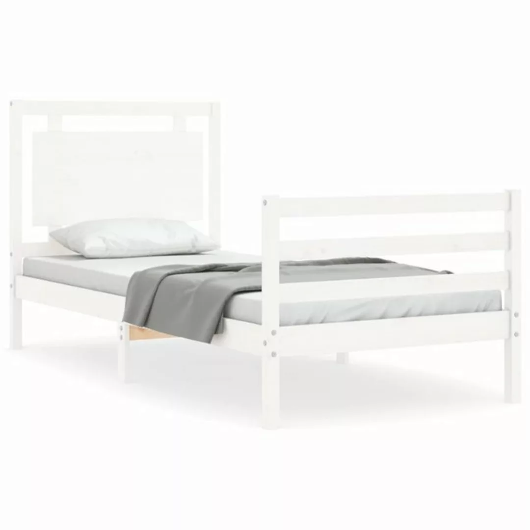 vidaXL Bett Massivholzbett mit Kopfteil Weiß 100x200 cm günstig online kaufen