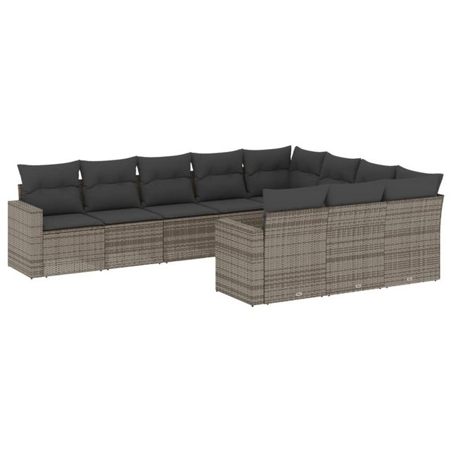 vidaXL Sofaelement 10-tlg. Garten-Sofagarnitur mit Kissen Grau Poly Rattan günstig online kaufen