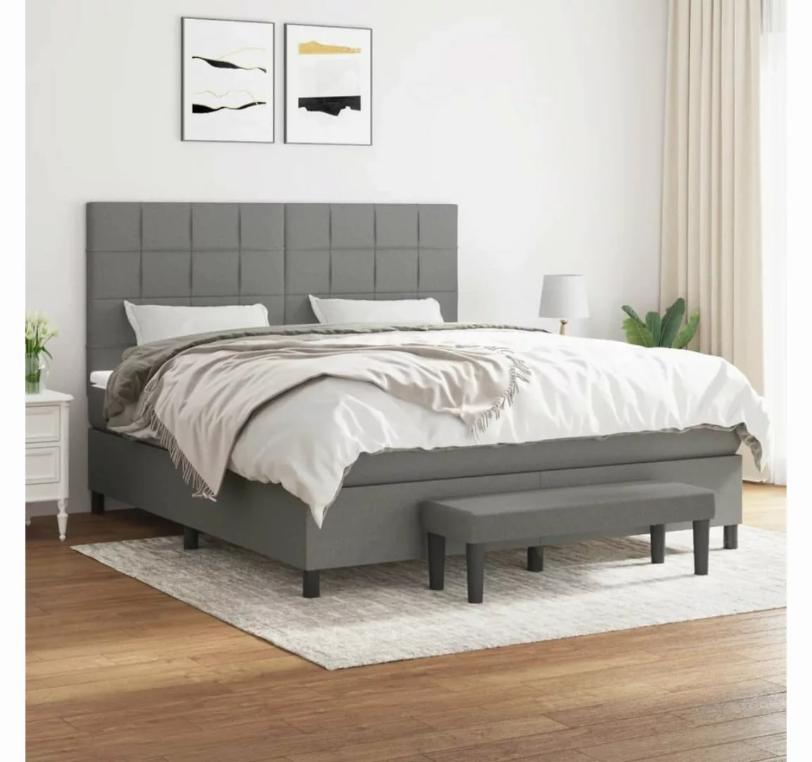 furnicato Bett Boxspringbett mit Matratze Dunkelgrau 180x200 cm Stoff günstig online kaufen