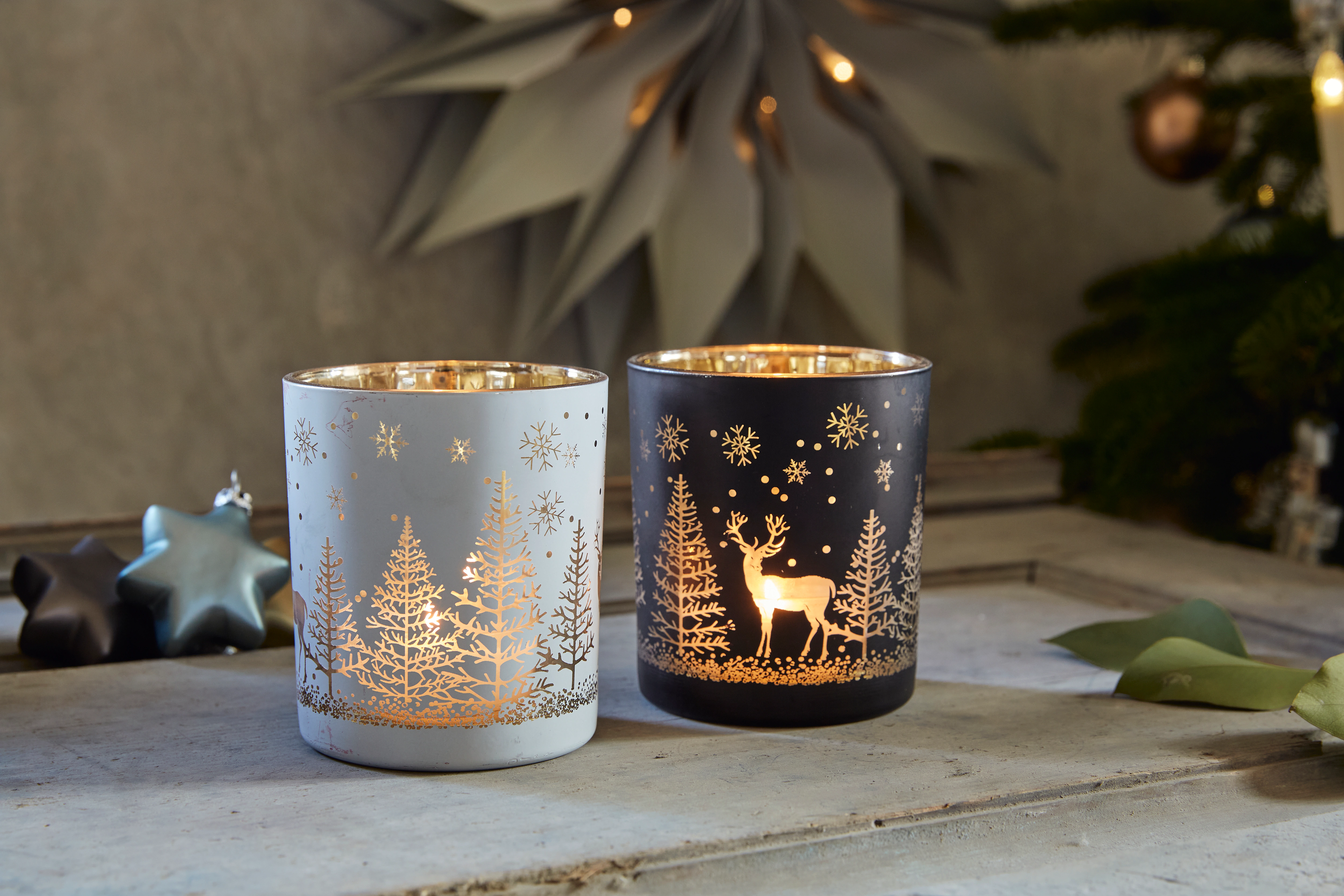 Creativ deco Teelichthalter "Weihnachtsdeko", (4 St.), mit goldfarbener Inn günstig online kaufen