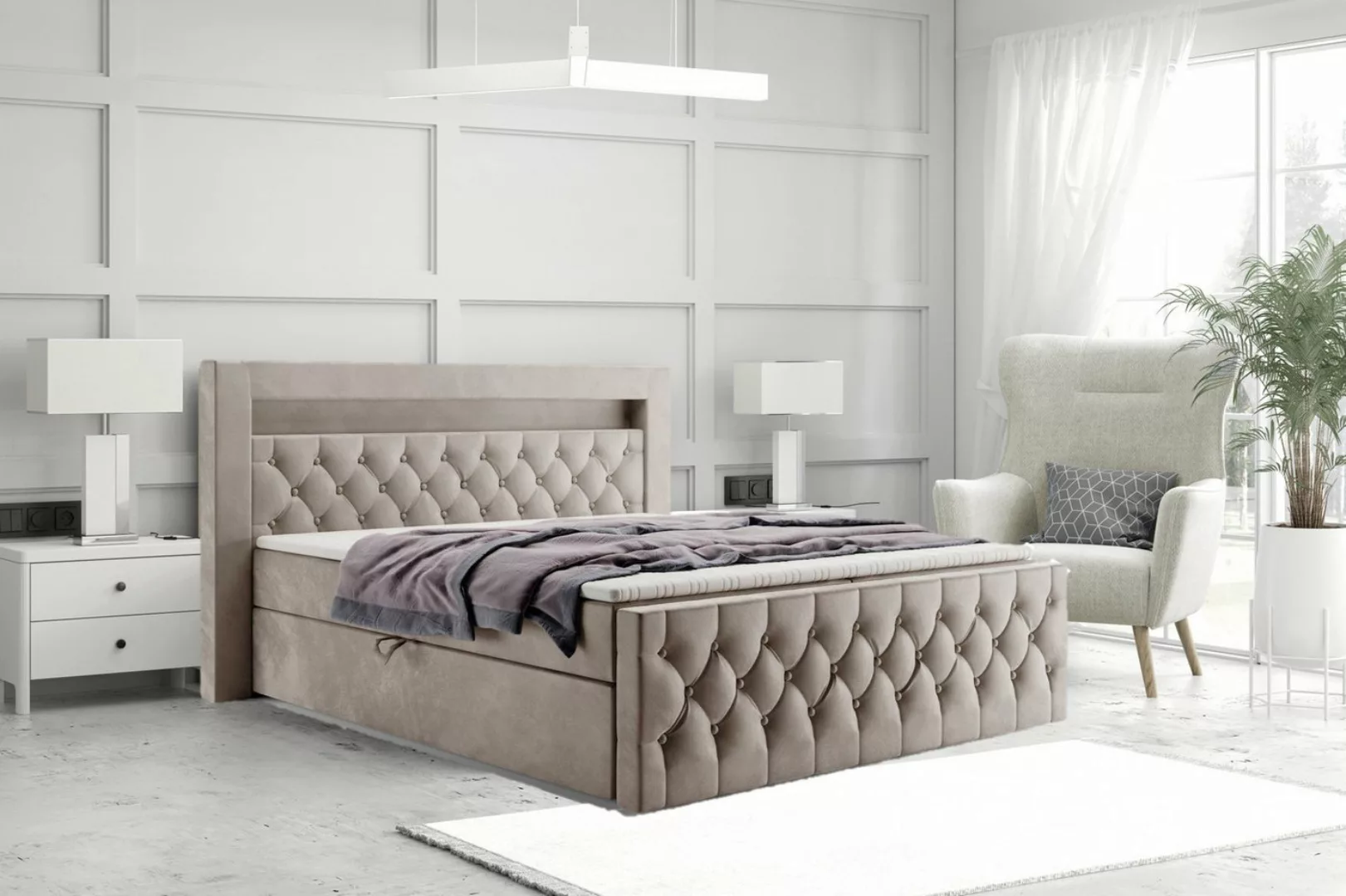 Labett Boxspringbett mit gestepptem Kopf- & Fußteil GOLD 9, 140x200 160x200 günstig online kaufen