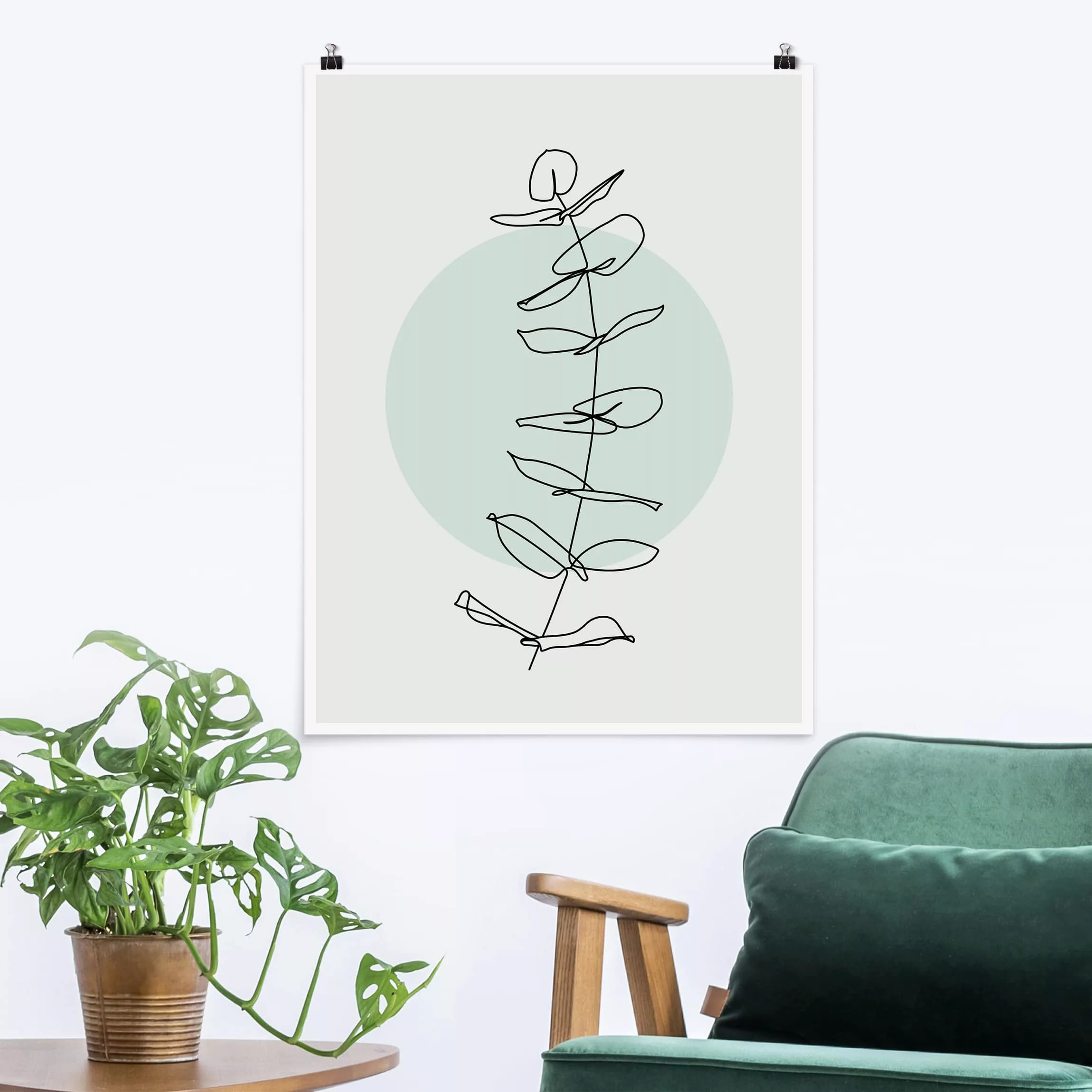 Poster Blumen - Hochformat Zweig Geometrie Kreis Line Art günstig online kaufen