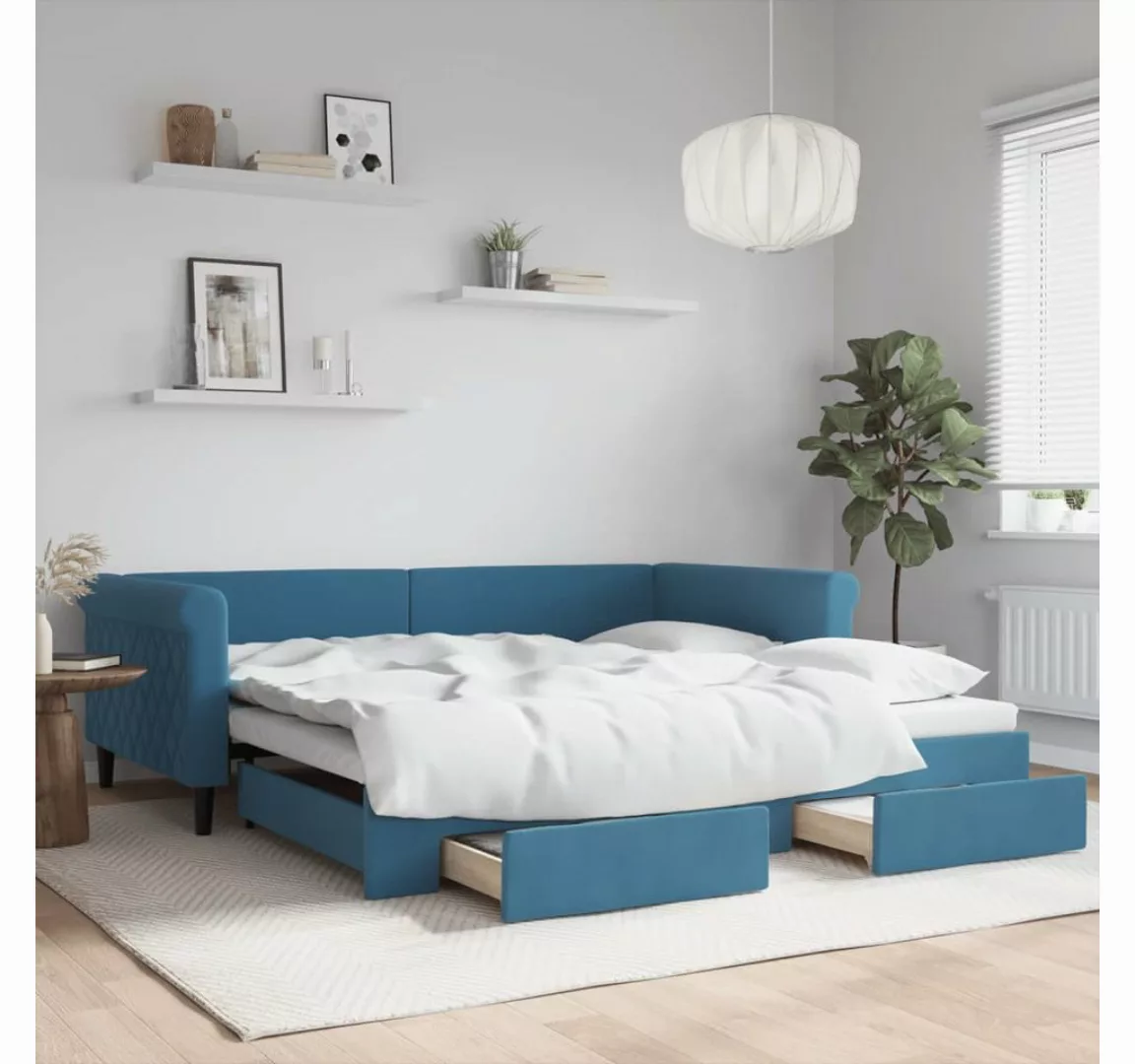 vidaXL Gästebett Gästebett Tagesbett Ausziehbar mit Schubladen Blau 100x200 günstig online kaufen