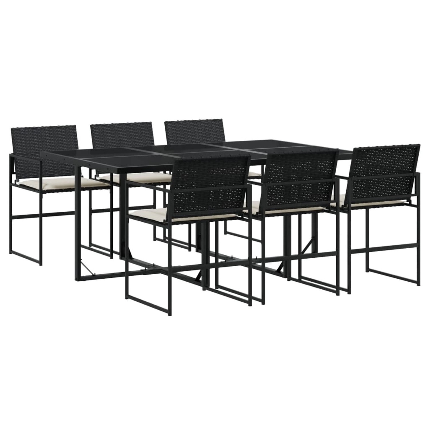 vidaXL 7-tlg Garten-Essgruppe mit Kissen Schwarz Poly Rattan Modell 175 günstig online kaufen