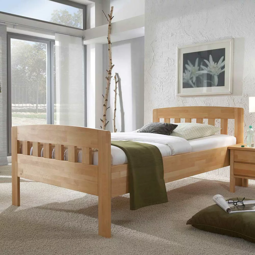 Einzelbett aus Kernbuche Massivholz mit Komforthöhe günstig online kaufen