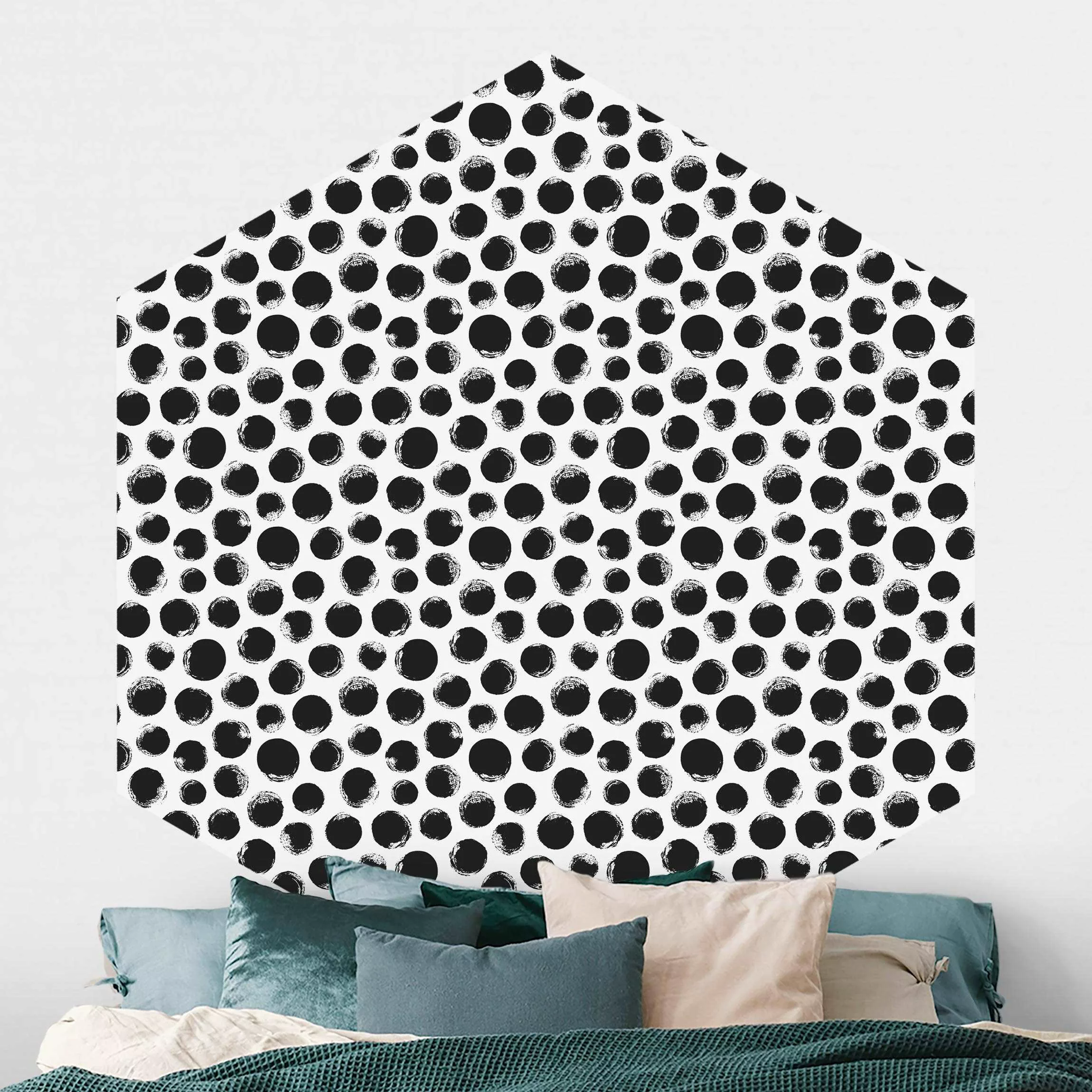 Hexagon Mustertapete selbstklebend Schwarze Tusche Polkadots günstig online kaufen
