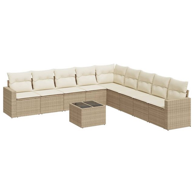 vidaXL Sofaelement 10-tlg. Garten-Sofagarnitur mit Kissen Beige Poly Rattan günstig online kaufen