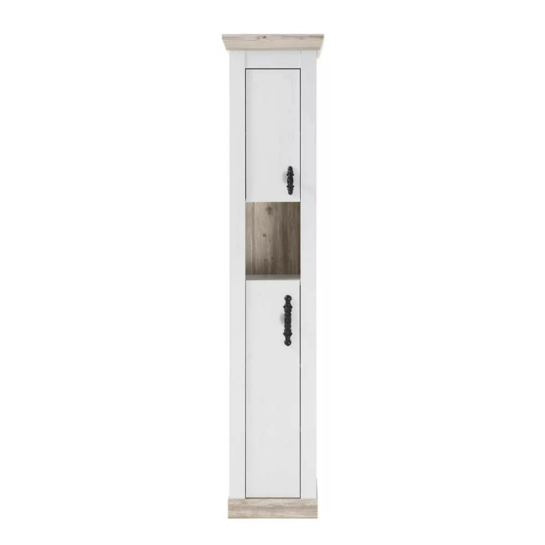 Badezimmerhochschrank in Weiß und Pinienfarben 2 Türen günstig online kaufen