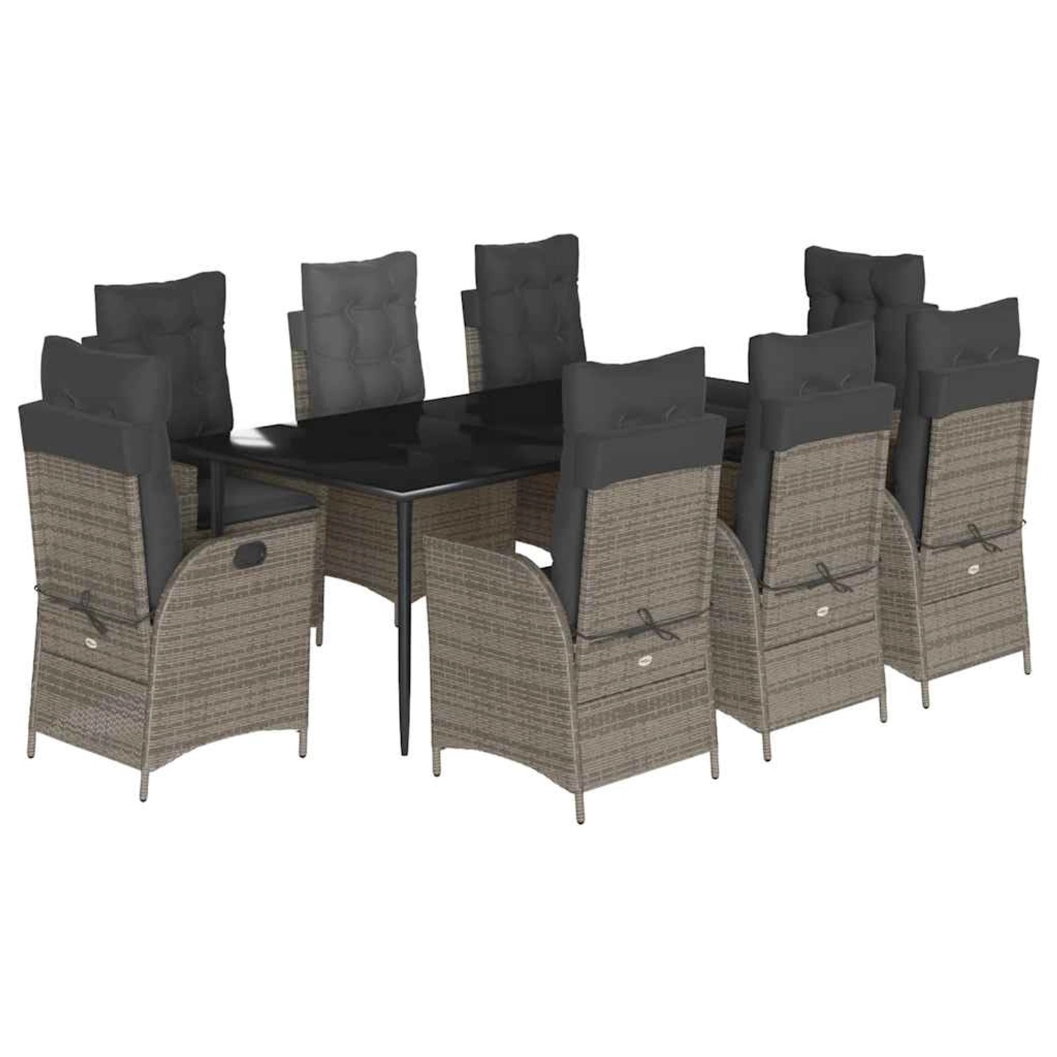 vidaXL 9-Tlg Garten-Essgruppe mit Kissen Grau Poly Rattan 3213223 günstig online kaufen