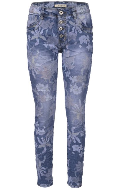Jewelly Regular-fit-Jeans Stretch Boyfriend Jeans mit Blumen Print - günstig online kaufen