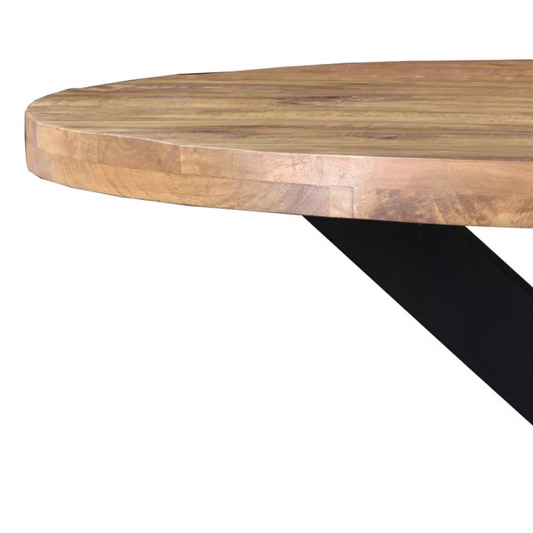 Runder Esstisch aus Mangobaum Massivholz und Metall handgearbeitet günstig online kaufen