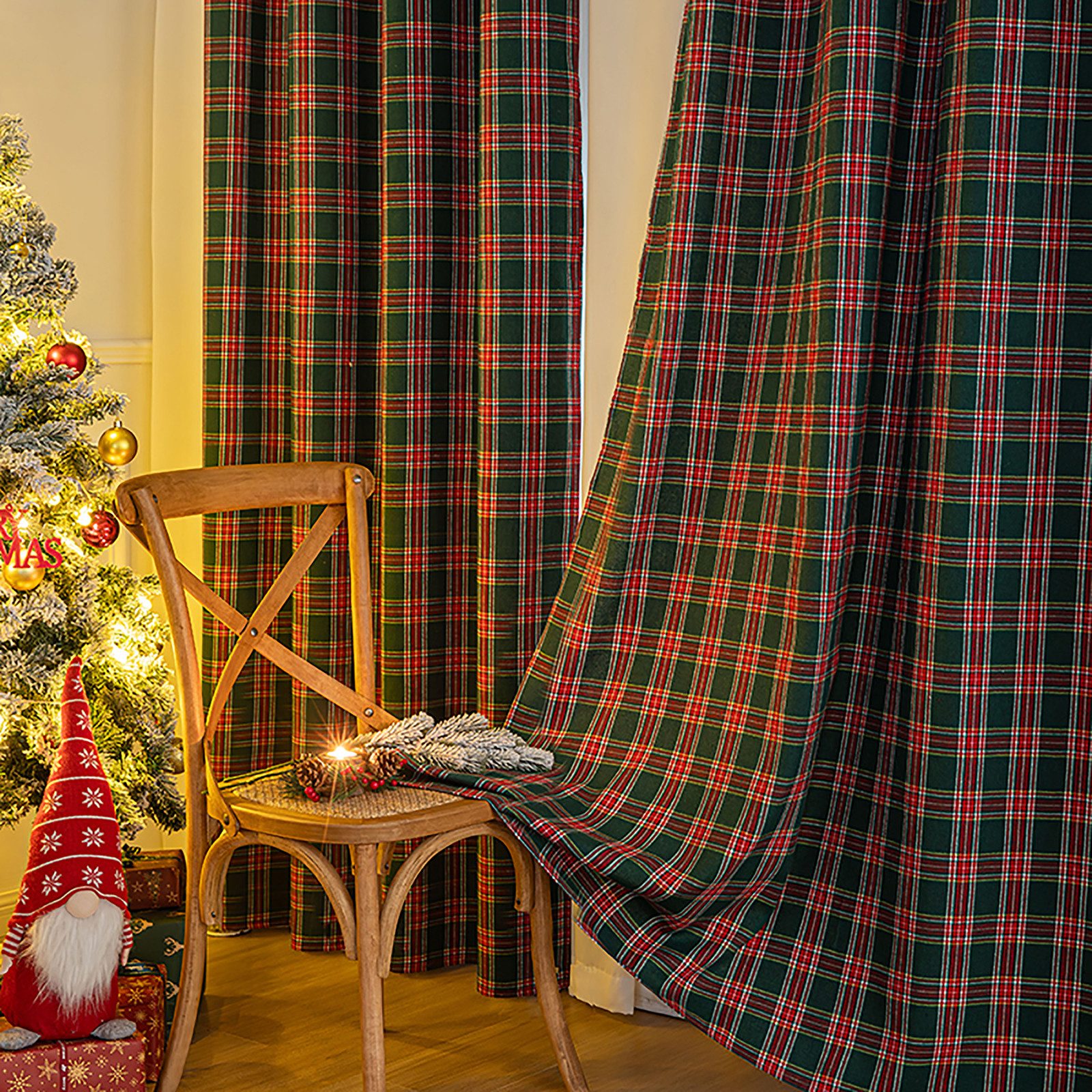 Jibenhome Vorhang Weihnachtsvorhänge Ösen Vorhang Rot-Grün günstig online kaufen