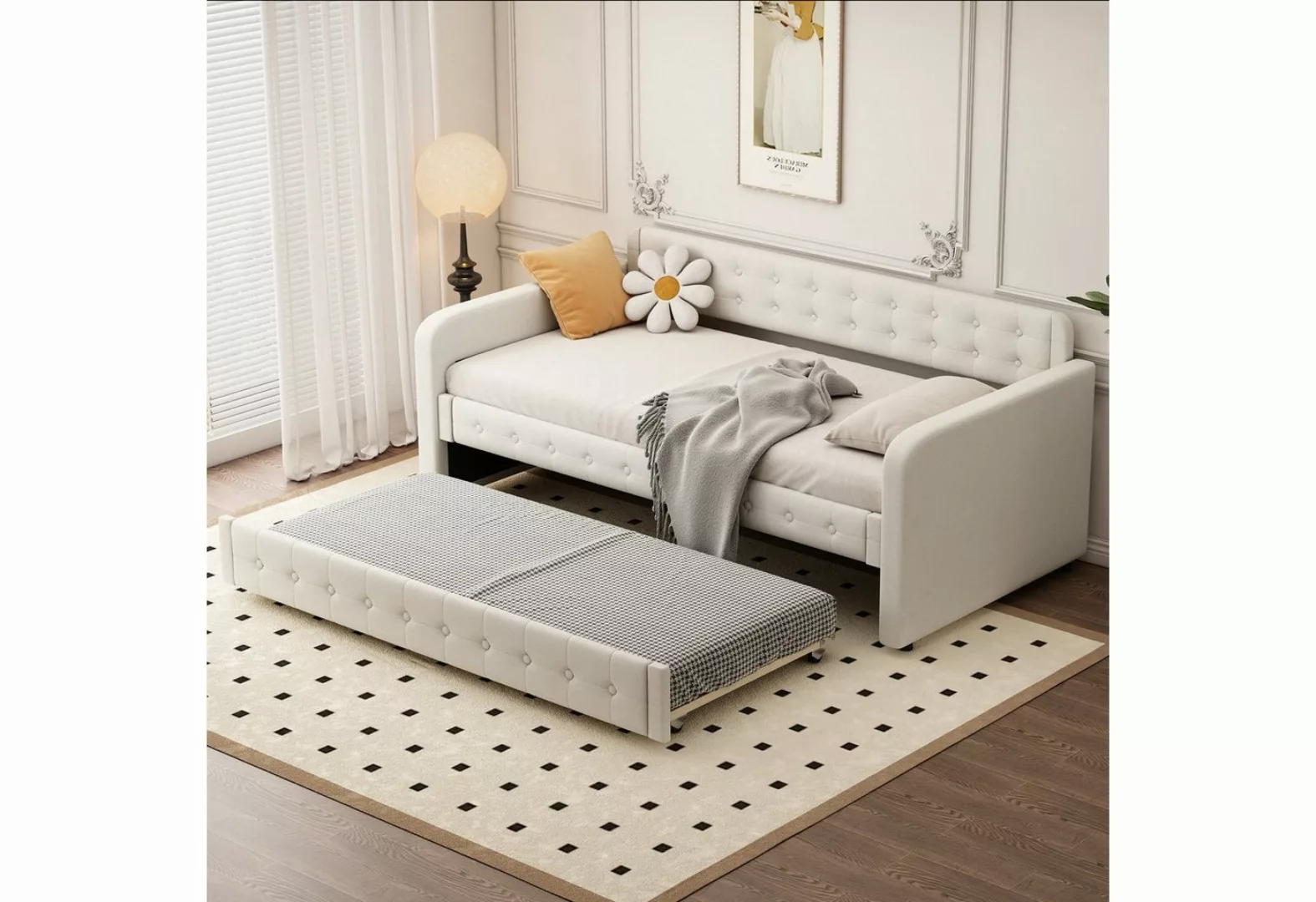 Flieks Daybett, Leinen Schlafsofa Tagesbett 90x200cm mit Ausziehbett 90x190 günstig online kaufen