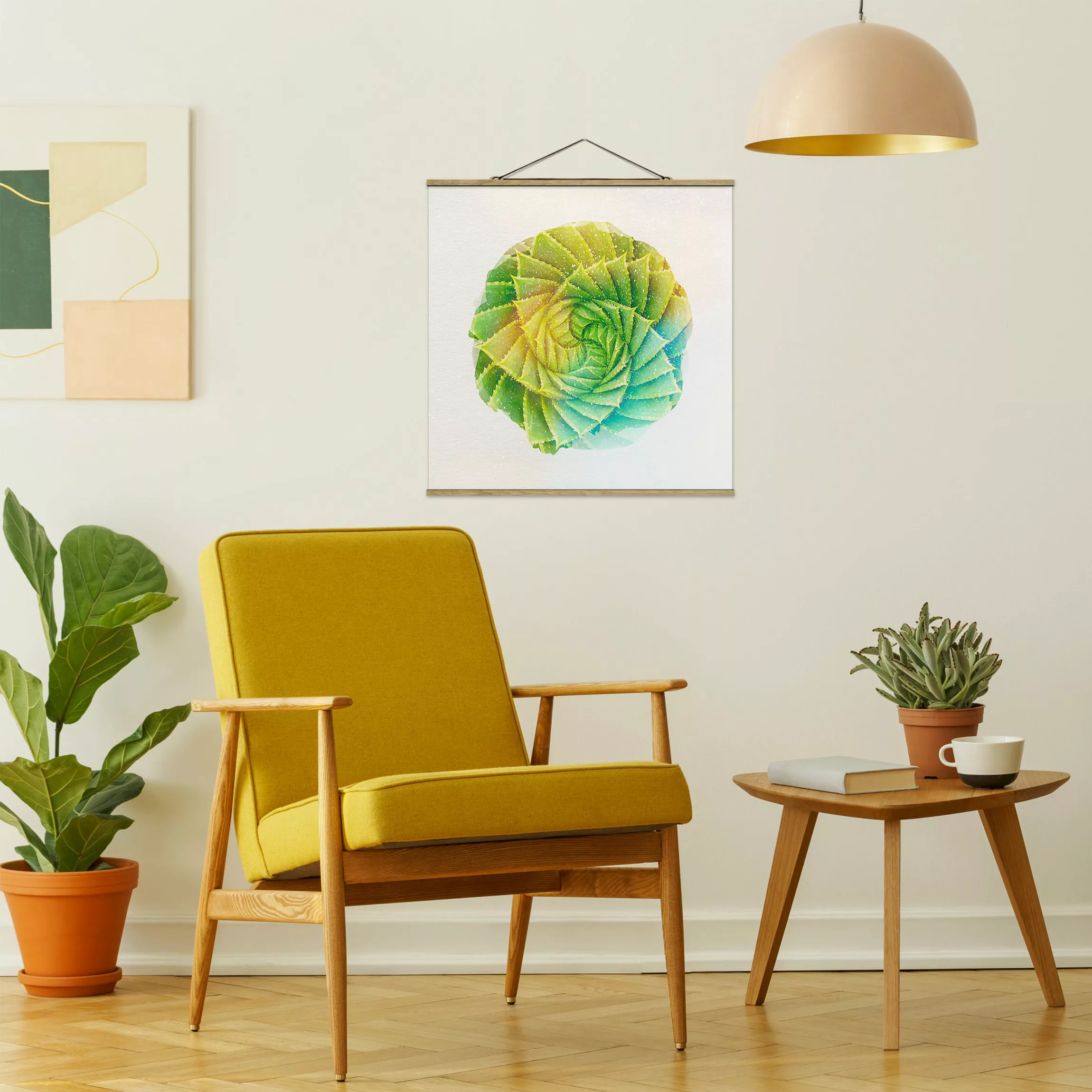 Stoffbild Blumen mit Posterleisten - Quadrat Wasserfarben - Spiral Aloe günstig online kaufen