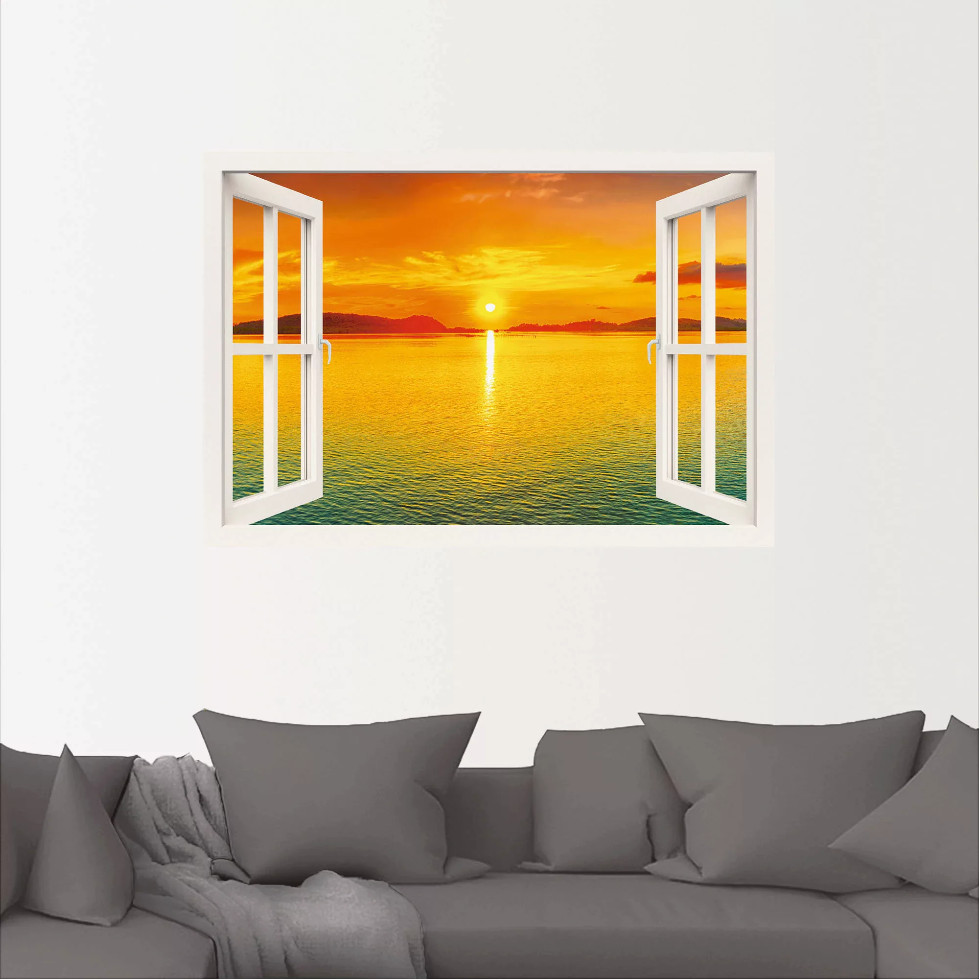 Artland Wandbild "Fensterblick - Sonnenuntergangspanorama", Fensterblick, ( günstig online kaufen