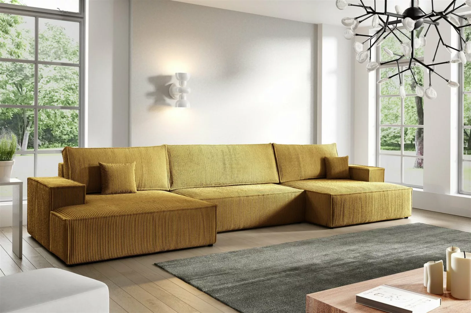 Fun Möbel Wohnlandschaft Sofa in U-Form mit Schlaffunktion CORUNIA Stoff Po günstig online kaufen