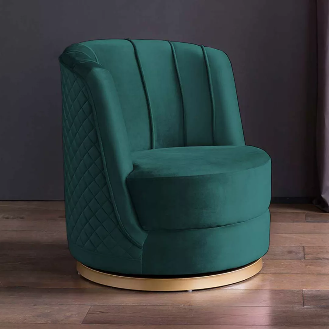 Drehbarer Sessel Retro Stil aus Samt Petrol und Goldfarben günstig online kaufen