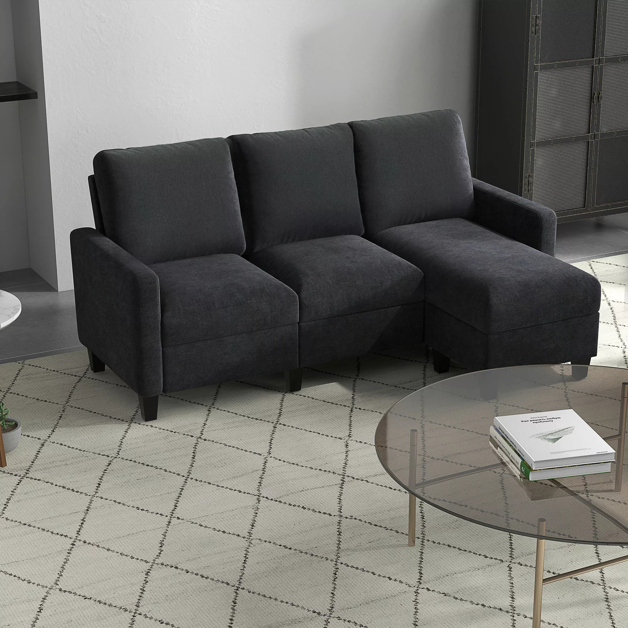 HOMCOM Ecksofa Stoffsofa Eckcouch Couchgarnitur mit wendbarer Chaiselongue günstig online kaufen